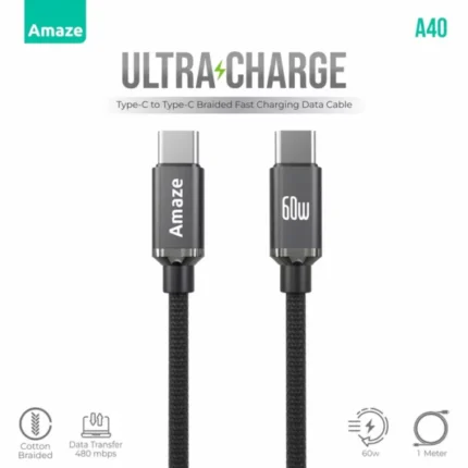 Amaze A40 Ultra Charge Type C To Type C Cable 60W 1M - Black