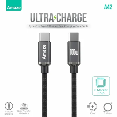 Amaze A42 Ultra Charge Type C To Type C Cable 100W 1M - Black