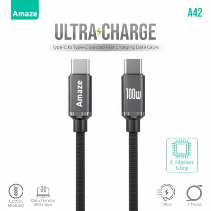 Amaze A42 Ultra Charge Type C To Type C Cable 100W 1M - Black