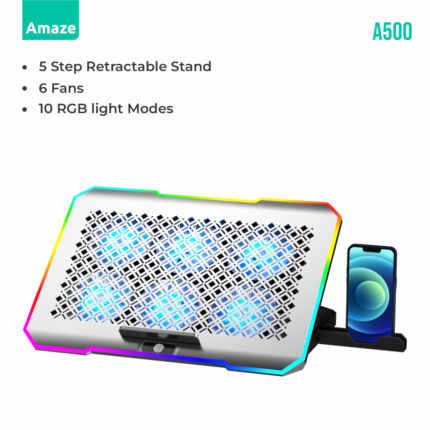 Amaze A500 Laptop RGB Cooling Stand With 6 Fans With Phone Holder