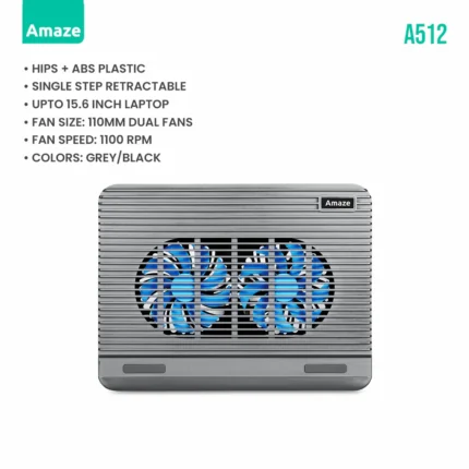 Amaze A512 Dual Silent Fan Laptop Cooling Pad