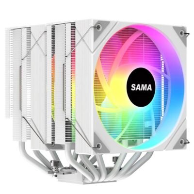Sama 6PDW ARGB Black CPU Air Cooler 120mm Cooling Fan Addressable RGB - White