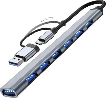 2 IN 1 7 Port Usb 3.0 Ultra Slim Portable Hub Aluminum Alloy