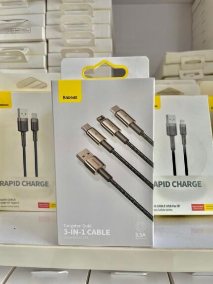 Baseus Tungsten Gold One-for-three Fast Charging Data Cable USB to M+L+C 3.5A