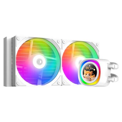 ID-COOLING FX240 LCD ARGB 240mm AIO Liquid CPU Cooler with 1.48" LCD and Silent Fans - White