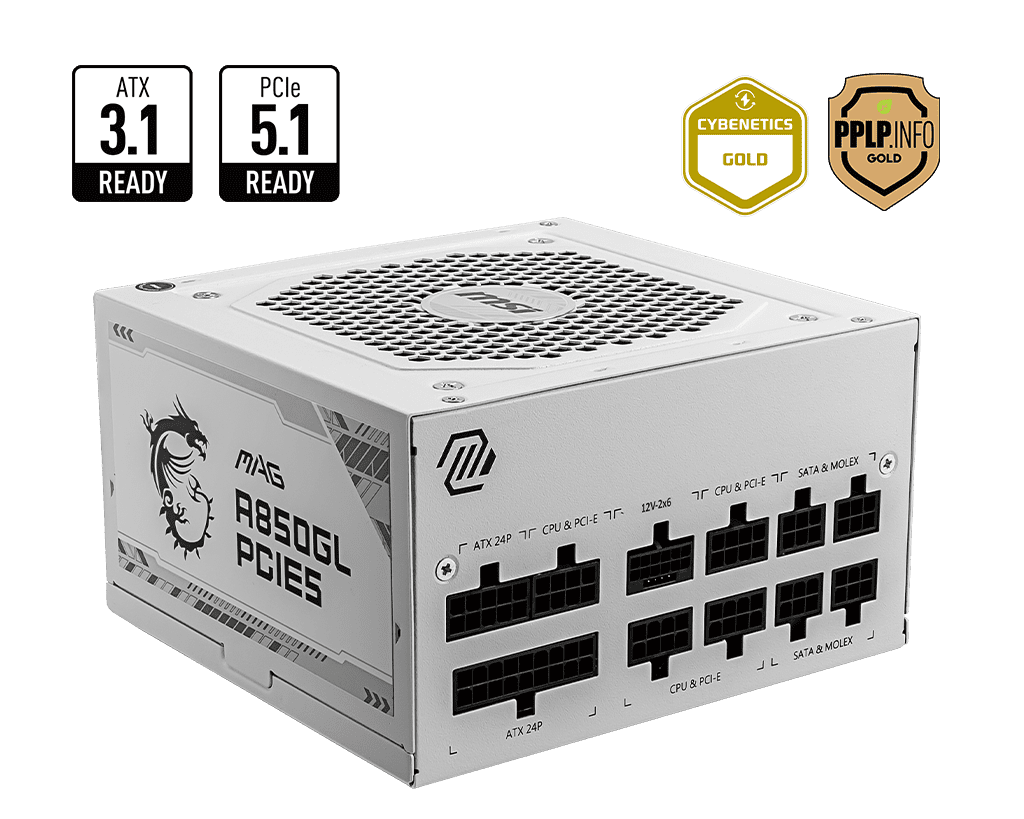 MSI MAG A850GL PCIE5 850 WATT 80+GOLD PSU - White