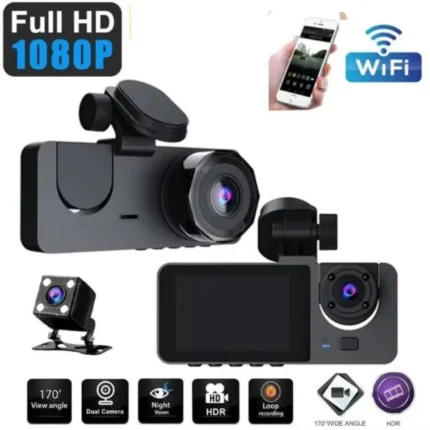 Y15 3-Channels WiFi Dash Cam | 1080P HD Night Vision Reverse Camera Parking Monitor