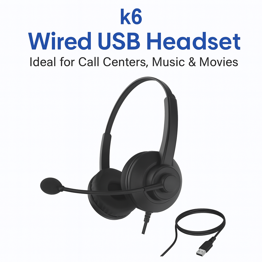 K6 Wired USB Headset – Ideal for Call Centers, Music & Movies