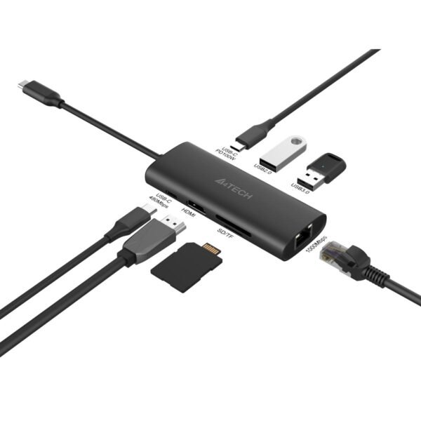 A4Tech DST-80C 8-in-1 Docking Station Type-C 8 Ports - Ash Grey