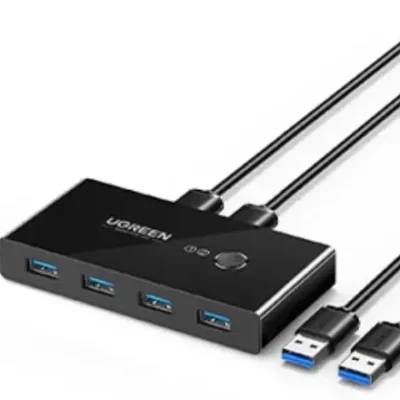 UGREEN 30768 USB 3.0 4-Port Switch With 2 Pack USB Male Cable