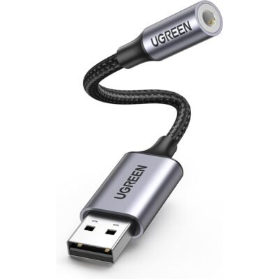 Ugreen 30757 USB 2.0 to 3.5mm Audio Adapter Aluminum Alloy 25cm - Dark Gray
