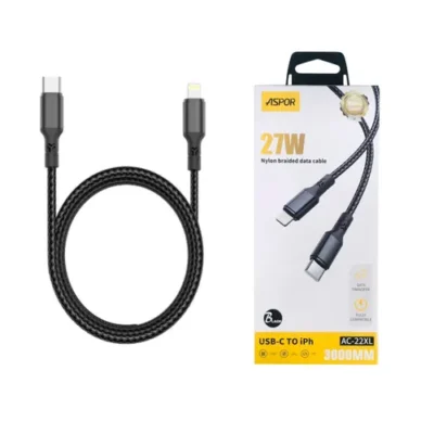 Aspor AC-22XL 27W Nylon Cable Type-C to Lightning 3M