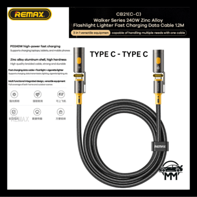 REMAX CB21 240W zinc alloy flashlight cigarette lighter fast charging data cable