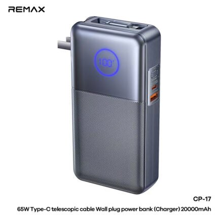 REMAX CP‐17 20000mAh 65W Type‐C telescopic Cable wall Plug Power Bank