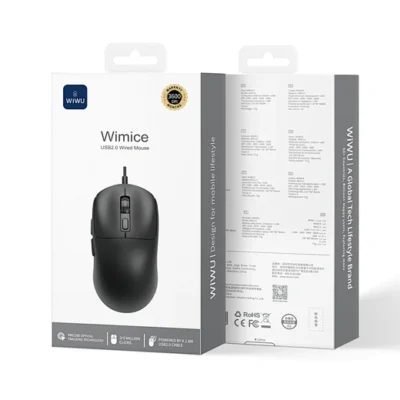 WIWU WM111 Wired Office Mouse 6-Button Layout for Enhanced Productivity - Black