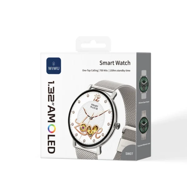 WiWU SW07 Smart Watch 1.32″ AMOLED Display Bluetooth Calling Health - Silver