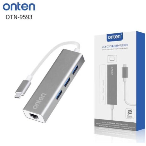 Onten OTN-9593 4 in 1 Usb-C to 3 Ports Usb 3.0 Hub with Lan Adapter